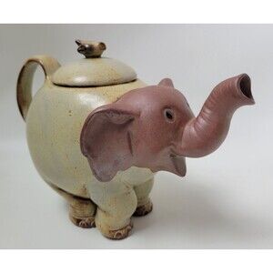 Vintage Zoomorphic Stoneware Pottery Elephant‎ Teapot